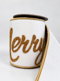 Listón de terciopelo blanco con diseño de letras Merry christmas 6x70 yds
