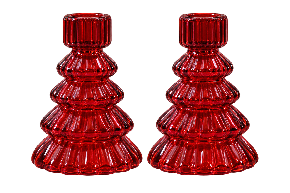 Set de 2 portavelas de vidrio rojo 13 cm