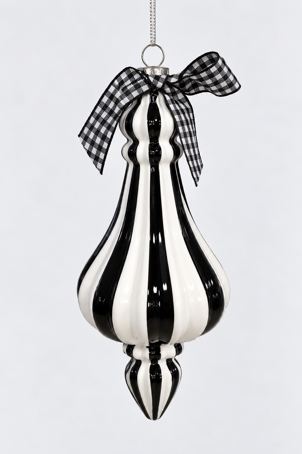 Colgante 17 cm negro y blanco tipo gota con moño
